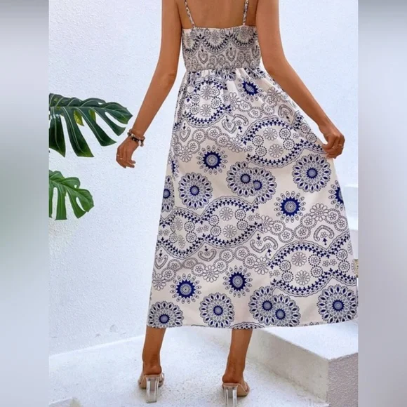 Amalfi Print Cami Blue white Vacation Dress new - Picture 2 of 4